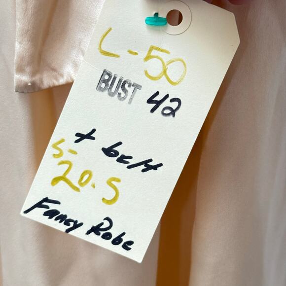 Vintage Peach Satin Robe Lace Trim Belted 50s Style Dolman Sleeve Loungewear M/L - Picture 8 of 13